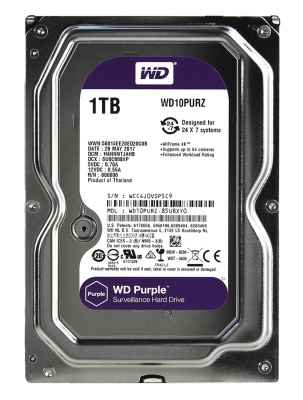 Жесткий диск HDD 1000 Gb Western Digital, WD10PURZ, HDD 1Tb, SATA 6Gb/s, 3.5", 64MB, 5400 RPM