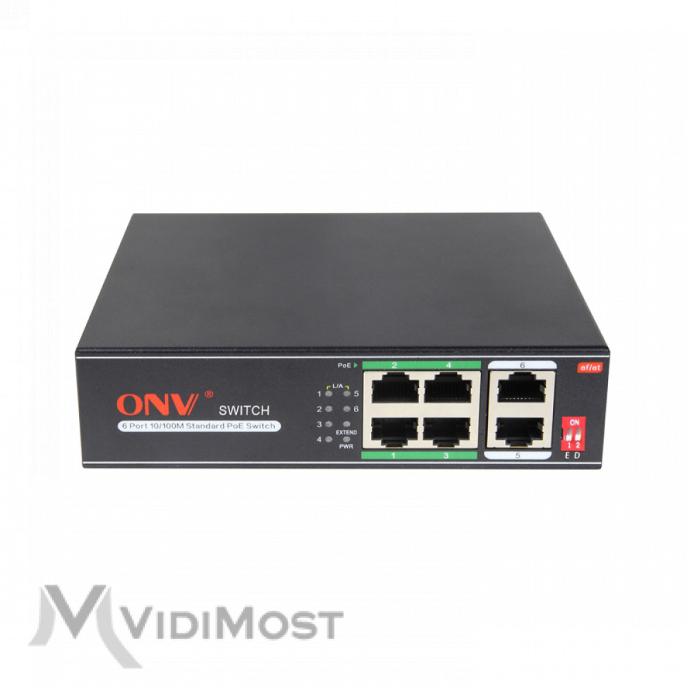 Коммутатор PoE 4 port, "ONV", ONV-H1064PLD, long distance, 10/100Mbps