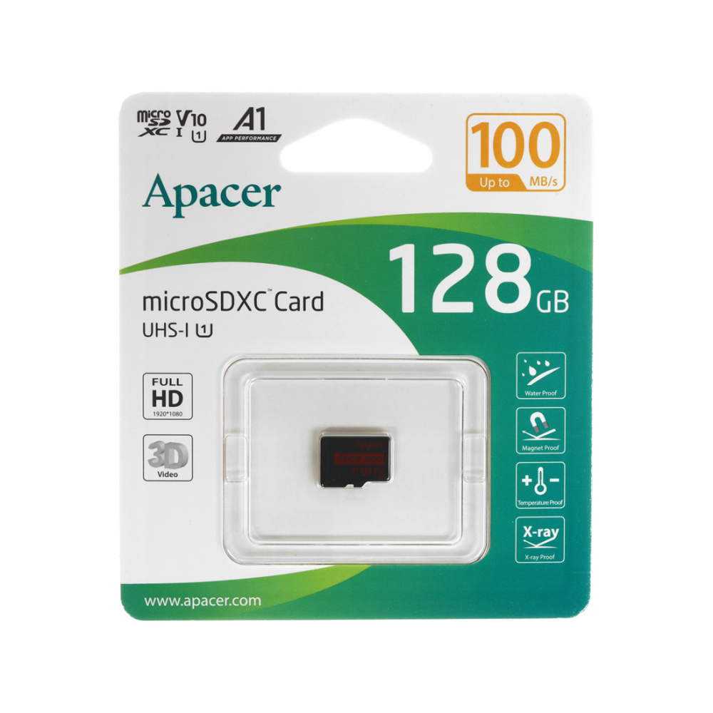 Карта памяти, Apacer, AP128GMCSX10UB-RA, MicroSDXC 128GB