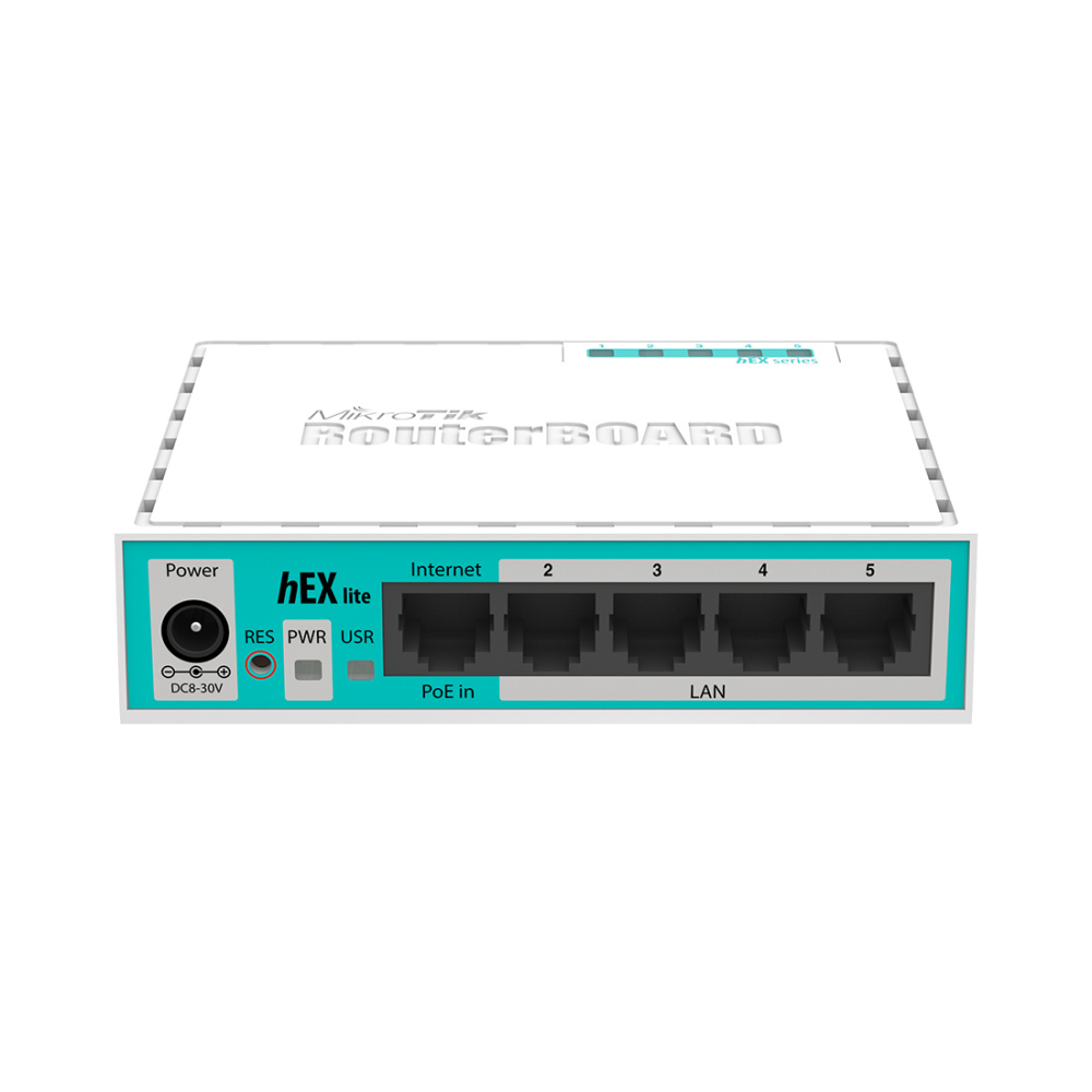 Маршрутизатор, MikroTik, RB750r2, hEX lite, 5 портов 10/100M, Passive PoE in, RouterOS (4), -40°C to