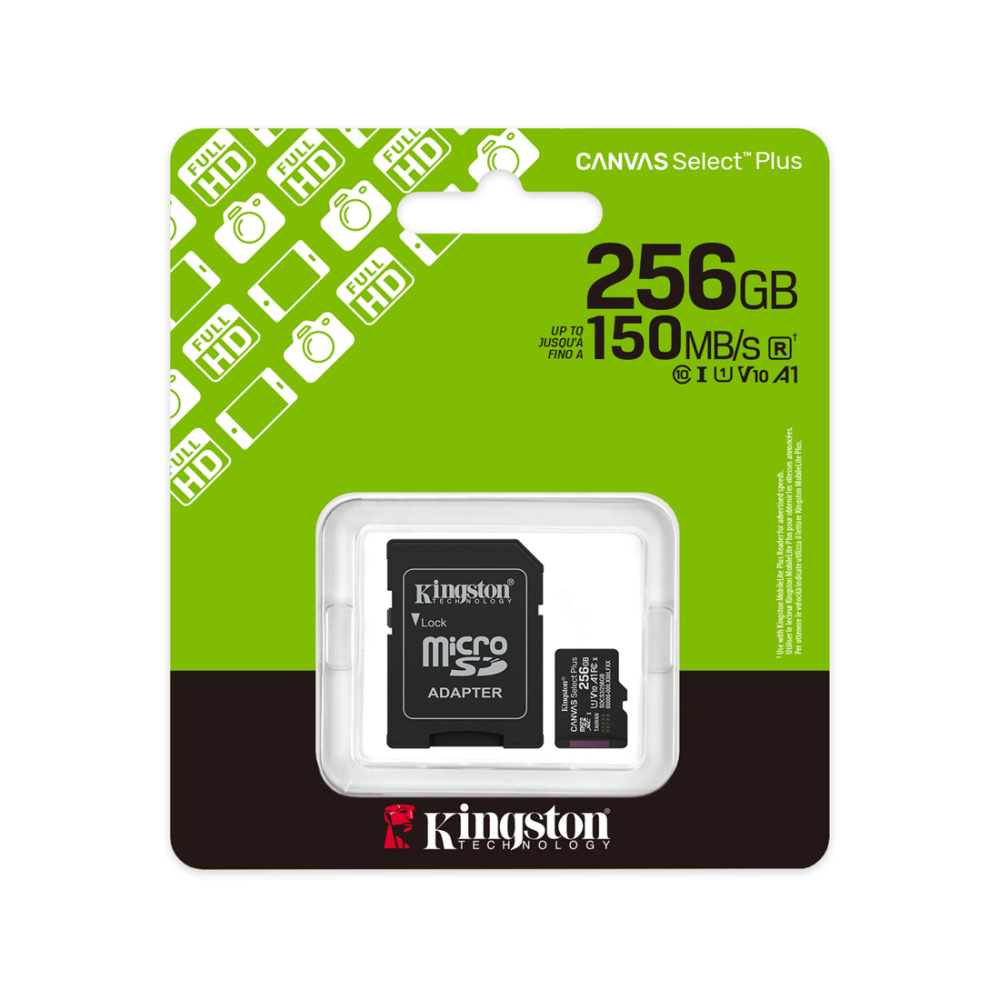 Карта памяти, Kingston, SDCS3/256GB, MicroSDXC 256GB, Canvas Select Plus, A1, U1, V10, c адаптером