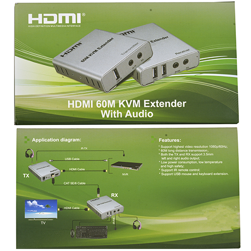 Удлинитель HDMI "KVM" (Extender 1080p 60m LAN), 2*USB, with IR and Audio