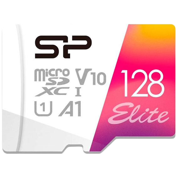 Карта памяти, Silicon Power Elit Colorful, SP128GBSTXBV1V20SP, MicroSDXC 128GB, с адаптером SD