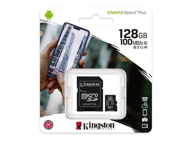 Карта памяти, Kingston, SDCS2/128GB, MicroSDXC, 128Gb, Canvas Select Plus, Class 10, с адаптером SD