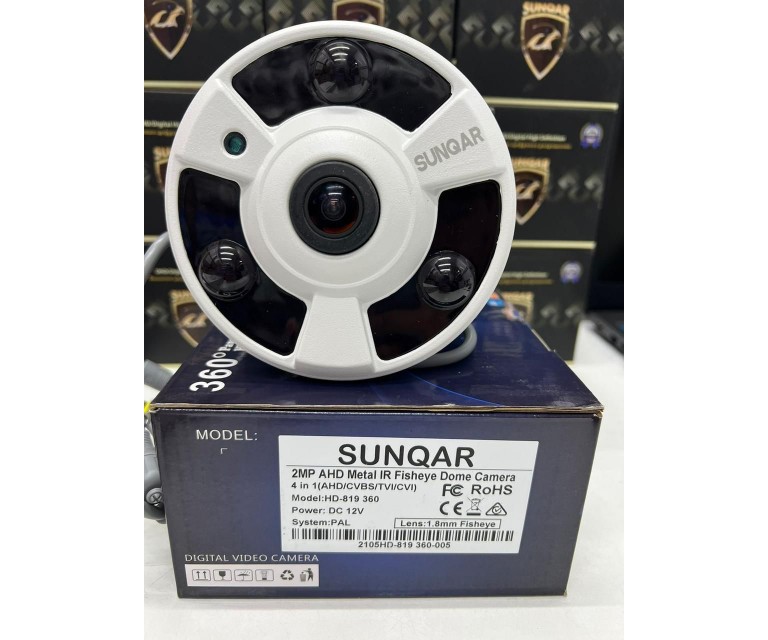 2 Мп AHD/CVBS/TVI/CVI, 360' "SUNQAR", (HD-819) Рыбий глаз 1.8mm, купольная