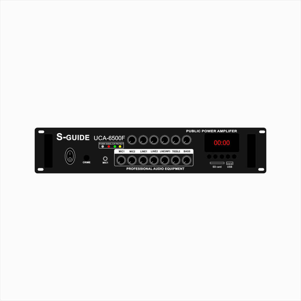 Усилитель трансляционный "S-GUIDE" (model: UCA-6500F), 500W, 70V-110V, 6-ch, 4-16 Om