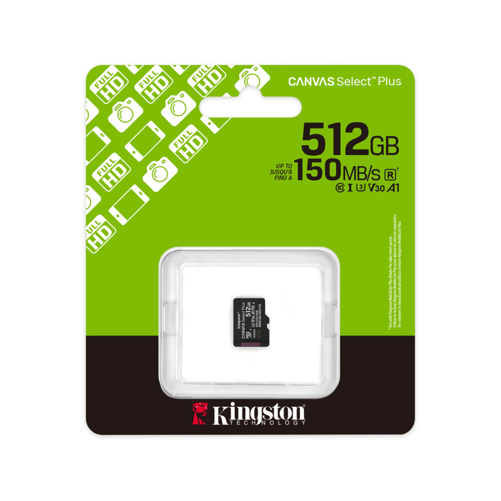 Карта памяти, Kingston, SDCS3/512GBSP, MicroSDXC 512GB, Canvas Select Plus, A1, U3, V30, без адаптер