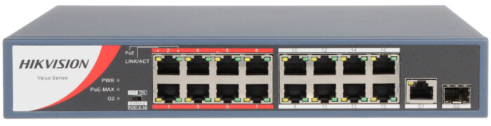 Коммутатор PoE 16 port "Hikvision" DS-3E0318P-E/M/1-SFP/1-Gb