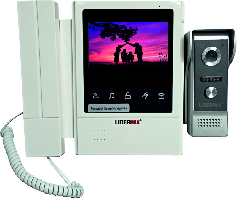 *4 ˝ TFT LCD, цветной видеодомофон, "LIDERMAX" model: V43E168-M4, белый
