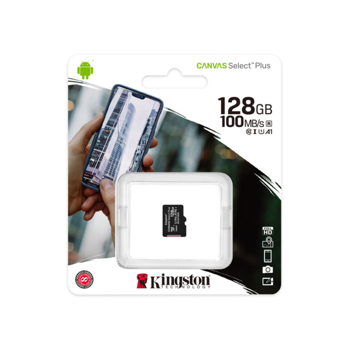 Карта памяти Kingston, SDCS2/128GBSP, MicroSDXC 128GB, Canvas Select Plus, Class 10, без адаптера