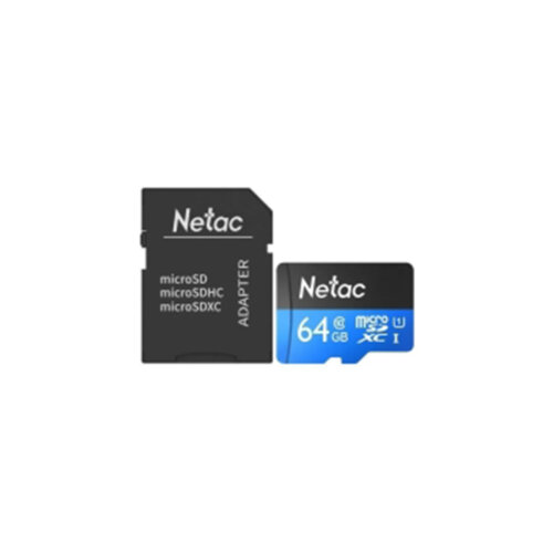 Карта памяти, Netac, NT02P500STN-064G-R, MicroSDXC 64GB, U1/C10, с адаптером SD