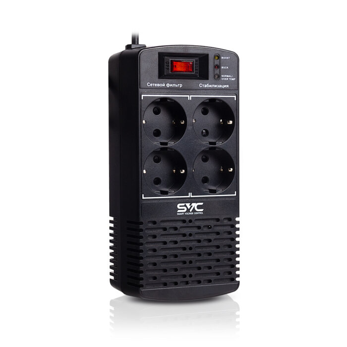 Стабилизатор (AVR), SVC, AVR-1000-L, Мощность 1000ВА/500Вт, LED-индикаторы, Диапазон работы AVR: 174
