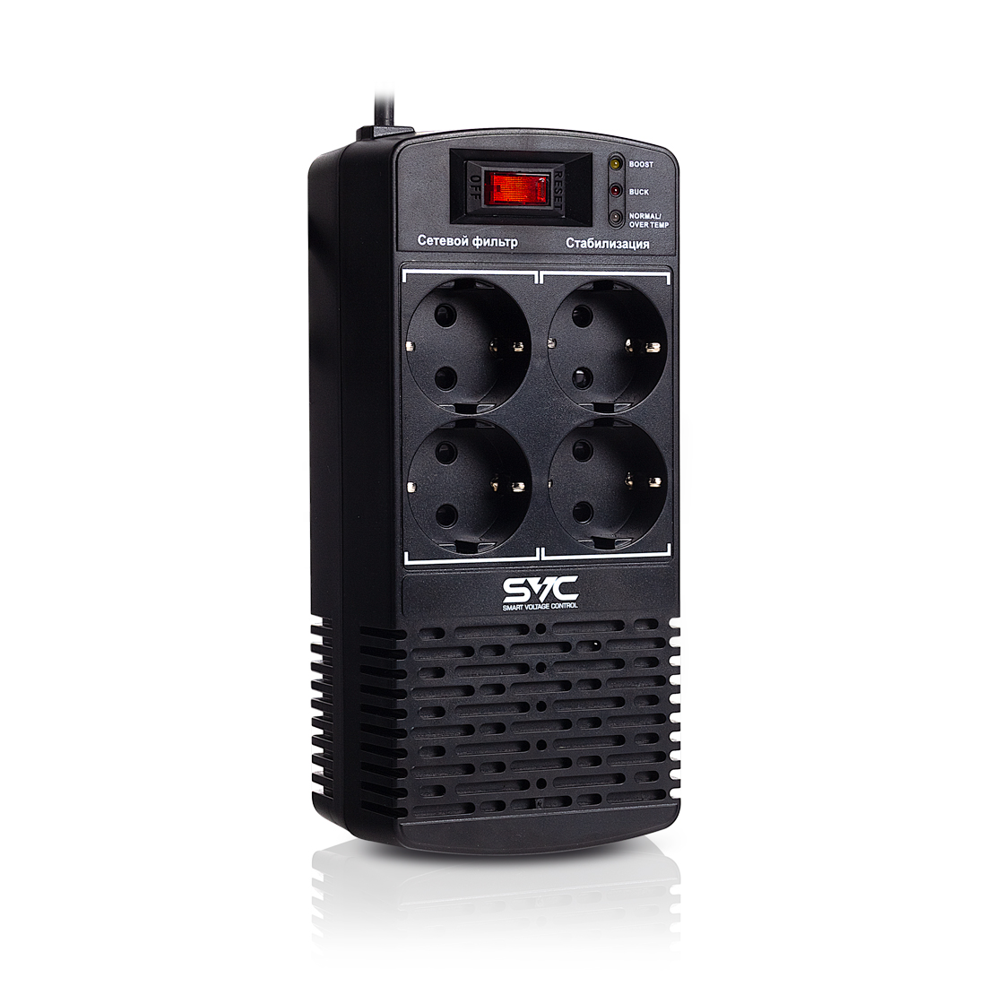 Стабилизатор (AVR), SVC, AVR-1000-L, Мощность 1000ВА/500Вт, LED-индикаторы, Диапазон работы AVR: 174
