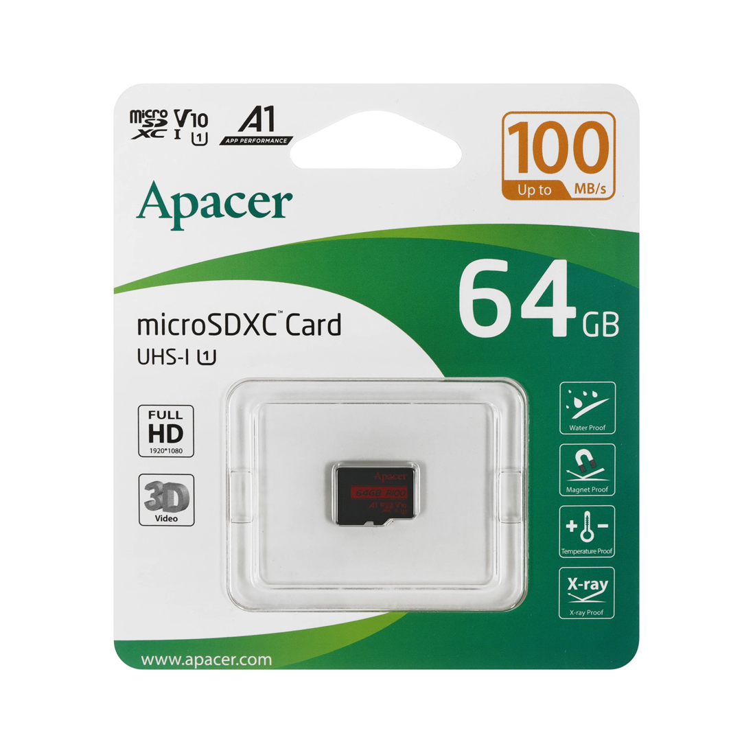 Карта памяти, Apacer, AP64GMCSX10UB-RA, microSDXC 64GB, U1 V10 A1 R100 Карта памяти, Apacer, AP64GMCSX10UB-RA, microSDXC 64GB, U1 V10 A1 R100